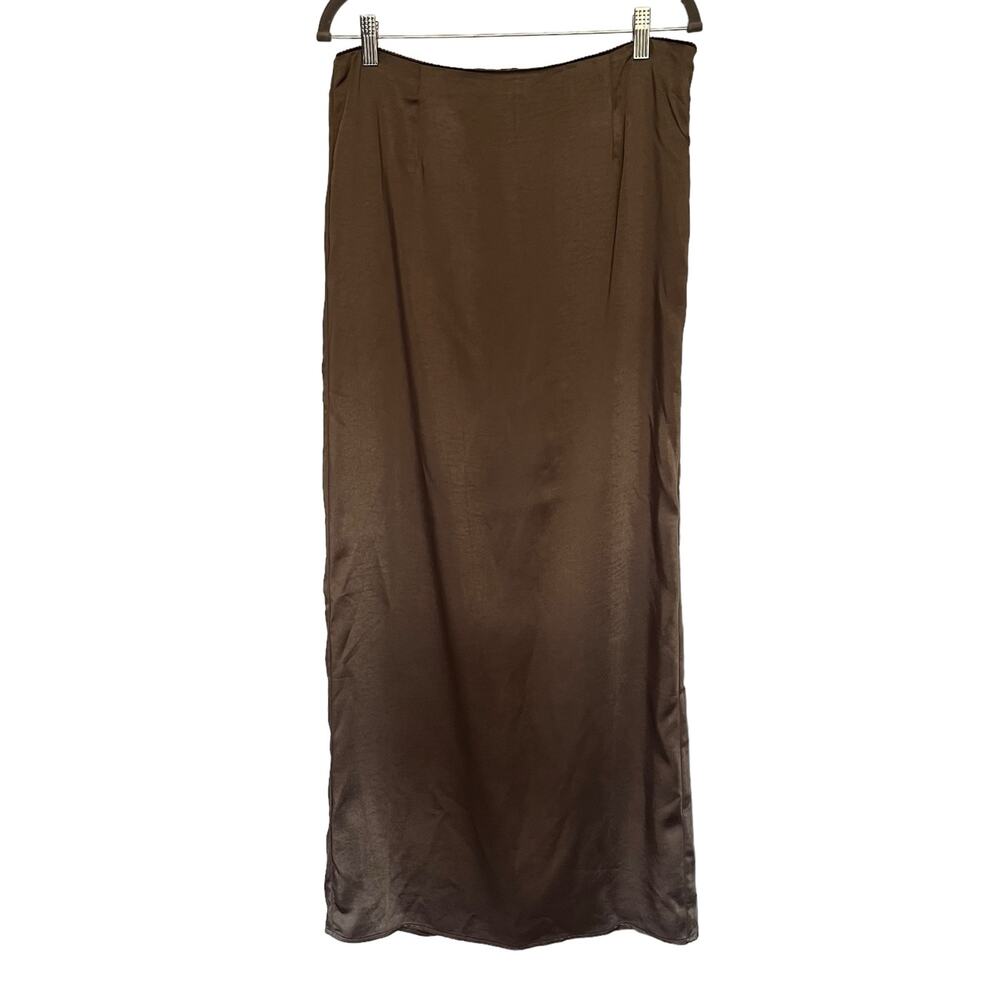 Motel Y2K Satin Maxi Slip Skirt Sz M Olive Indie Sleaze Bratz Neutral 1990s Goth